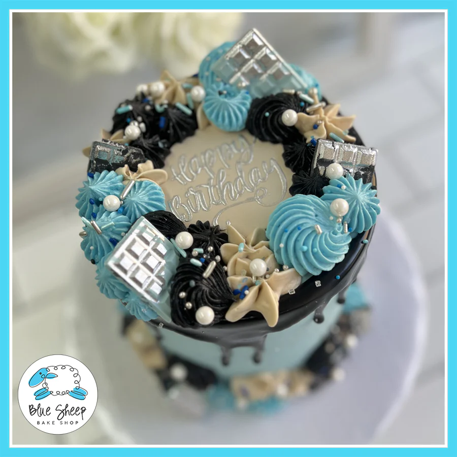 Blue Elegance Birthday Cake