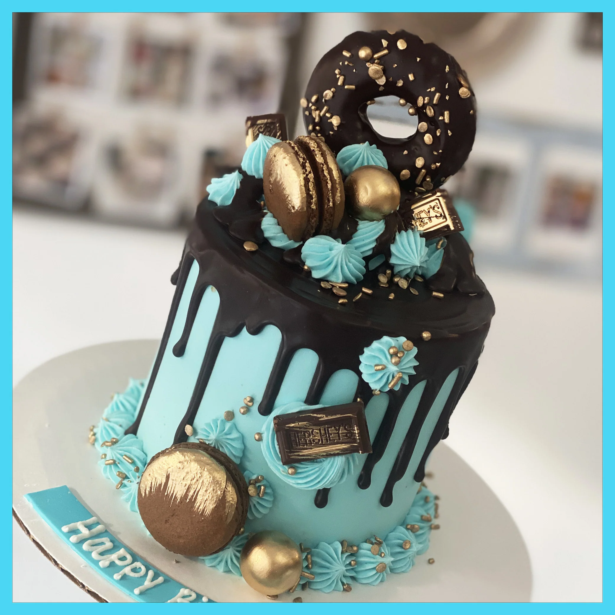 Blue Gold & Ganache Birthday Cake