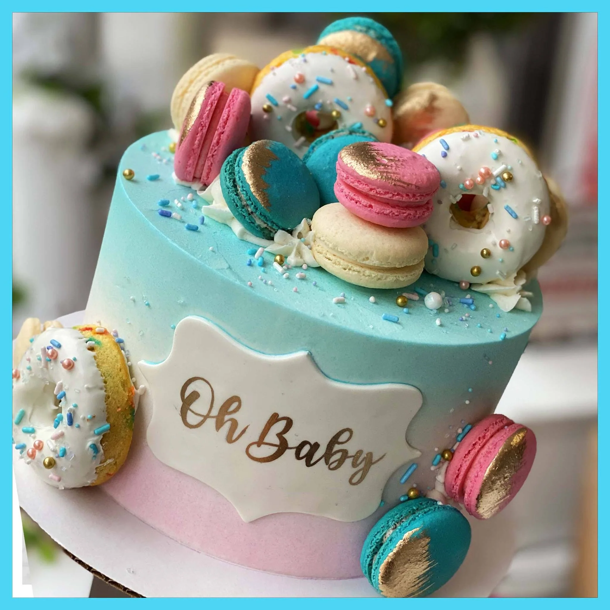 Gender Reveal -  Oh Baby Donut Macaron Cake (10 days lead time)