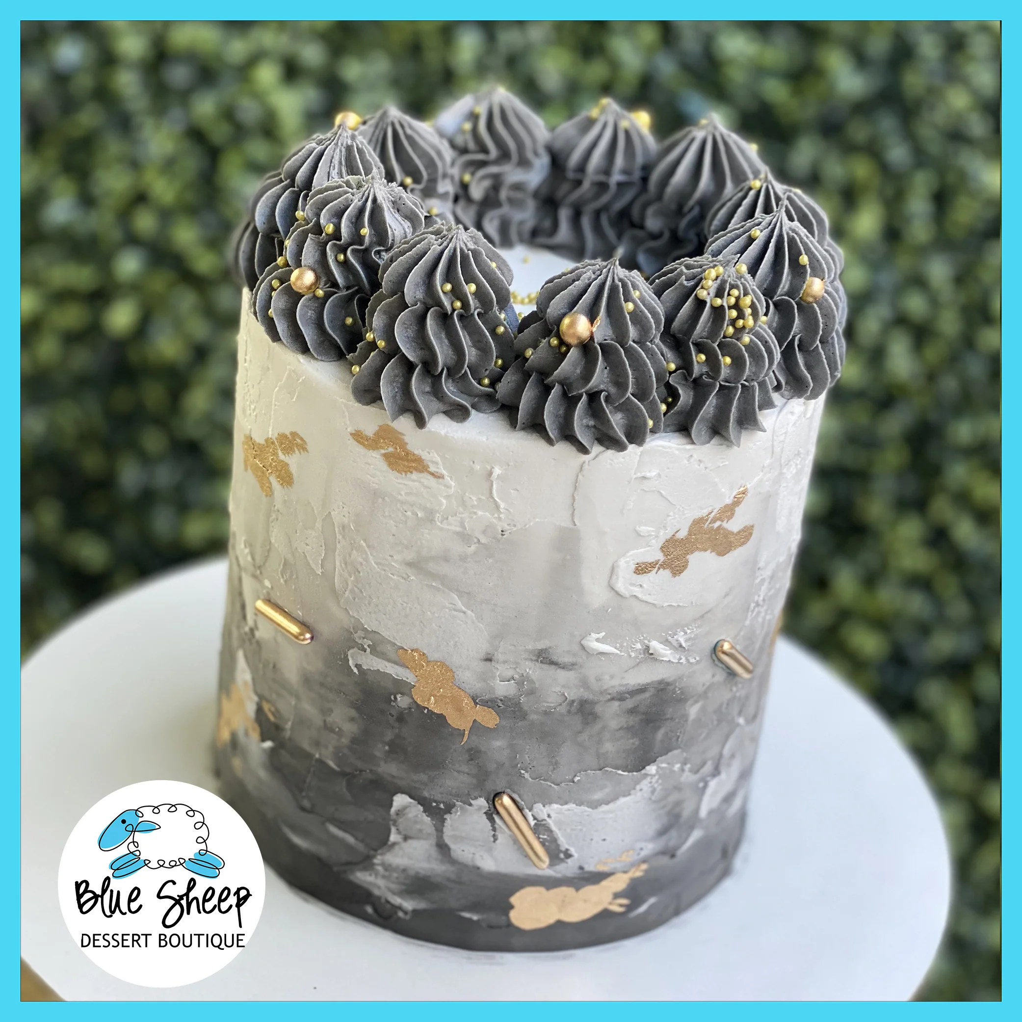 Grey & Gold Watercolor Birthday Cake