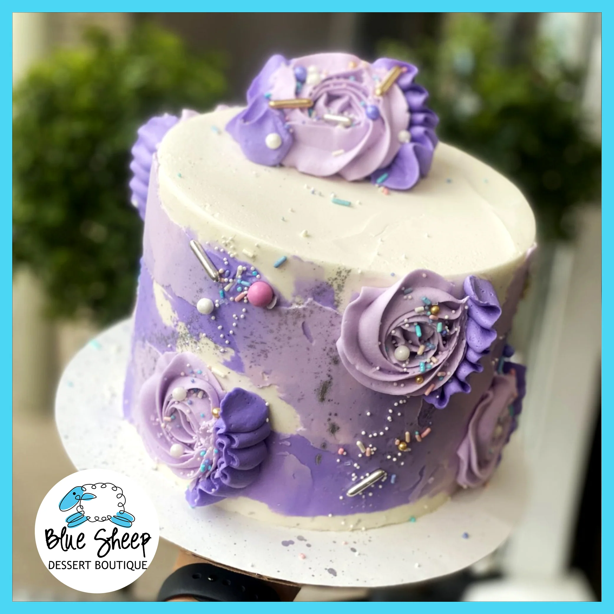 Lavender Ribbon Rosette Birthday Cake