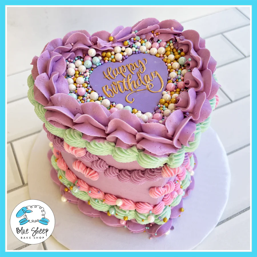 Pastel & Pearls Heart Shaped Birthday Cake