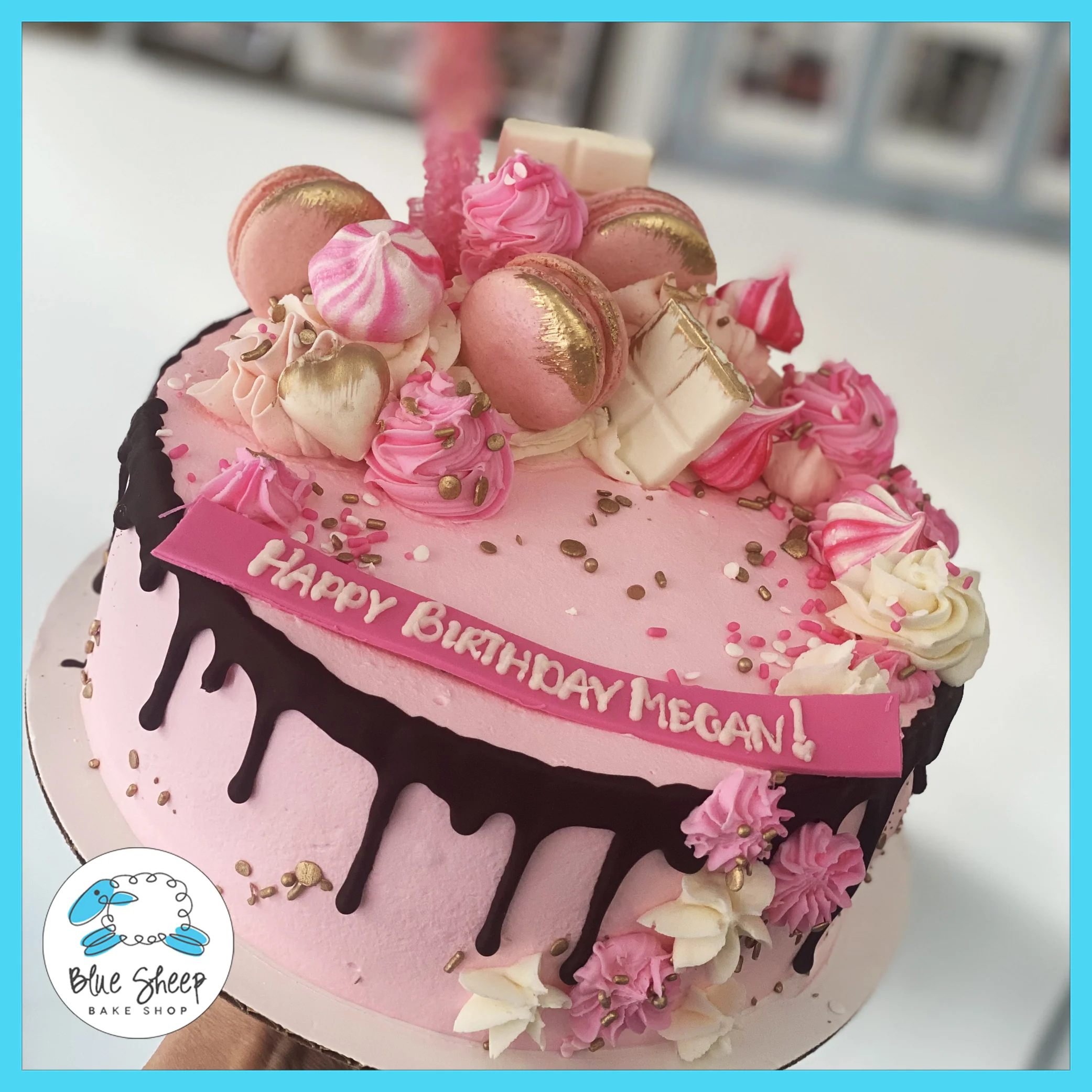 Megan's Pink & White Ice Cream Drip Cake