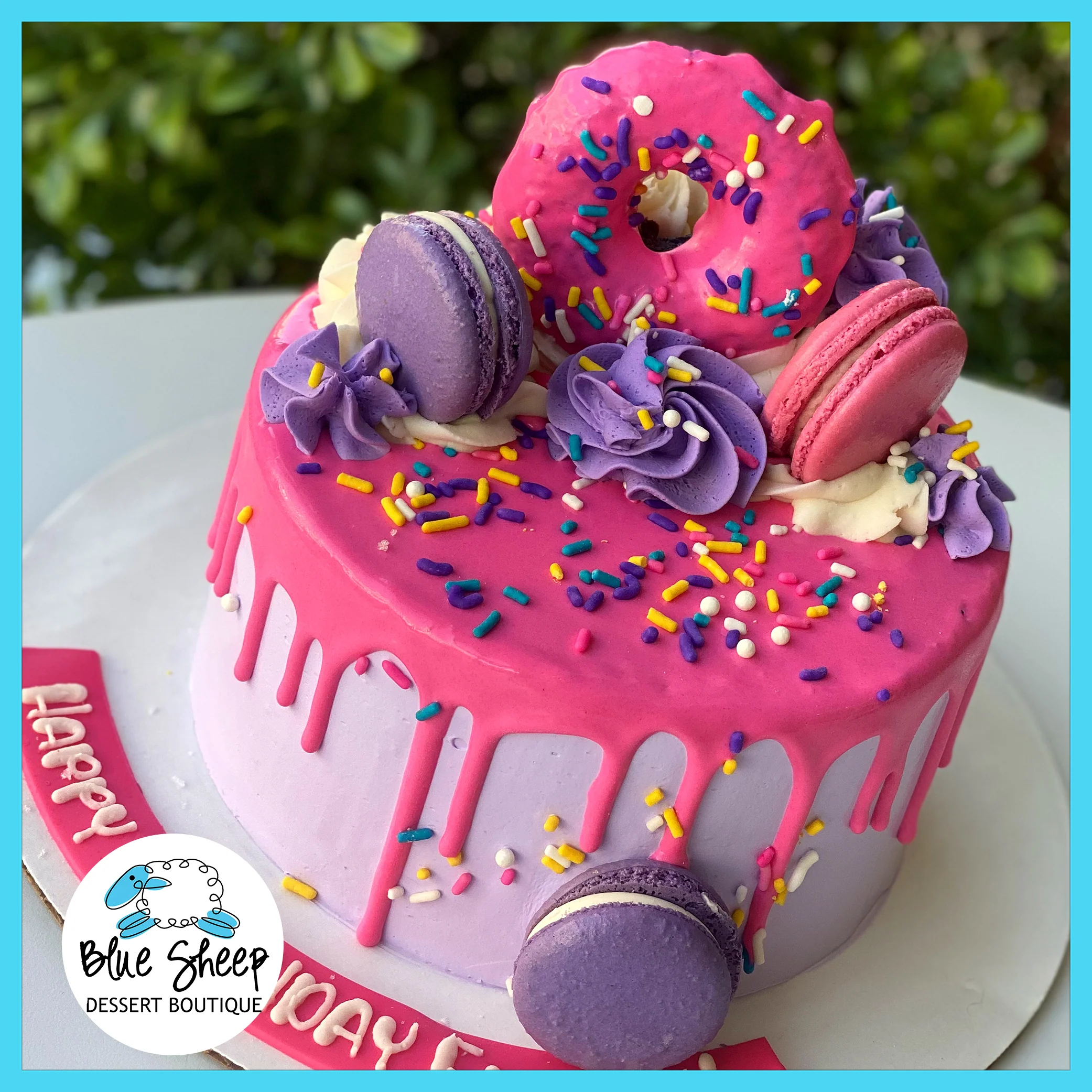 Pink and Purple Donut Love Ice Cream Cake