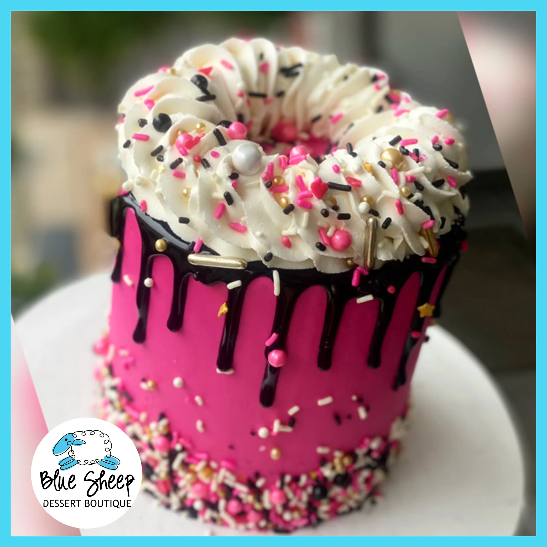 Pink, Black, & Gold Confetti Birthday Cake