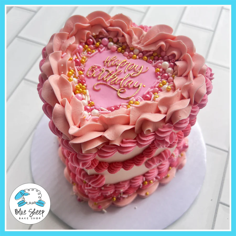 Pink Pearls Heart Shaped Birthday Cake
