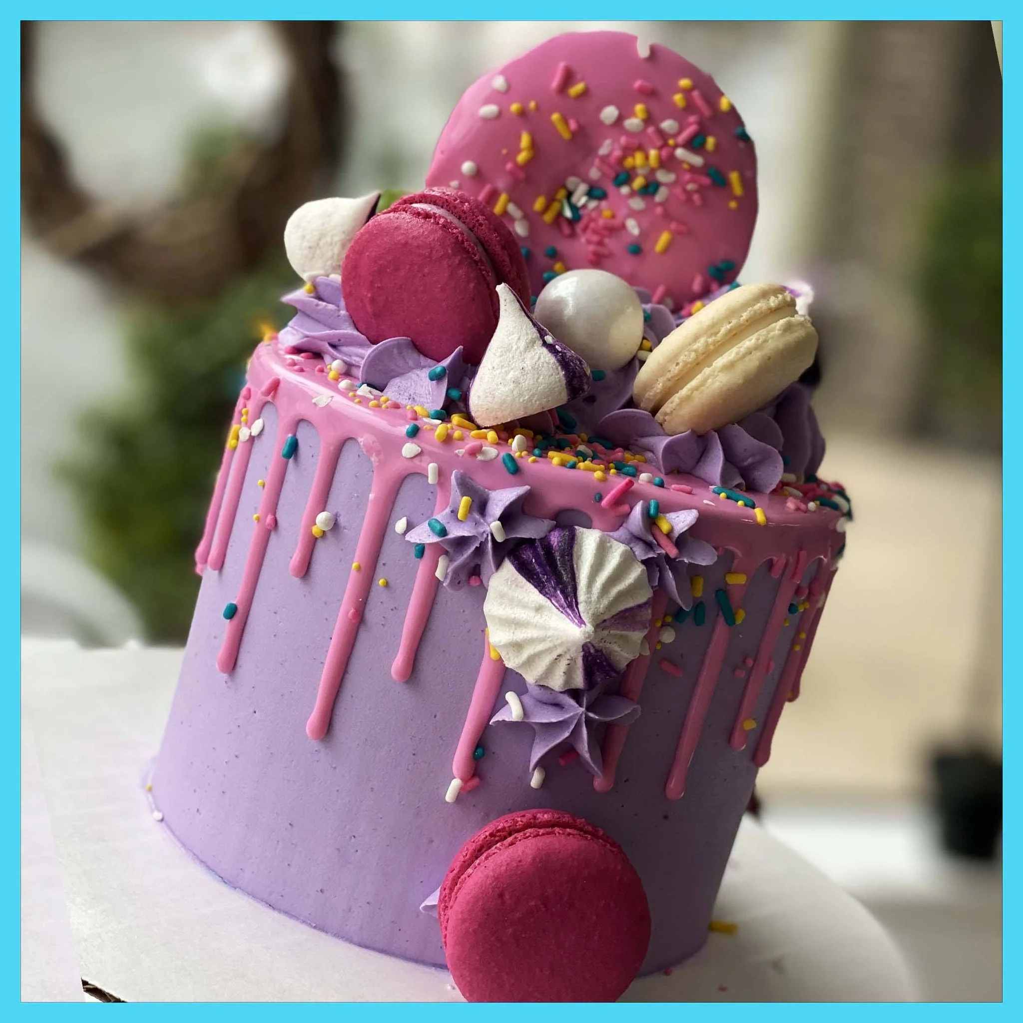 Purple and Pink Donut Bakery To Go Birthday Cake