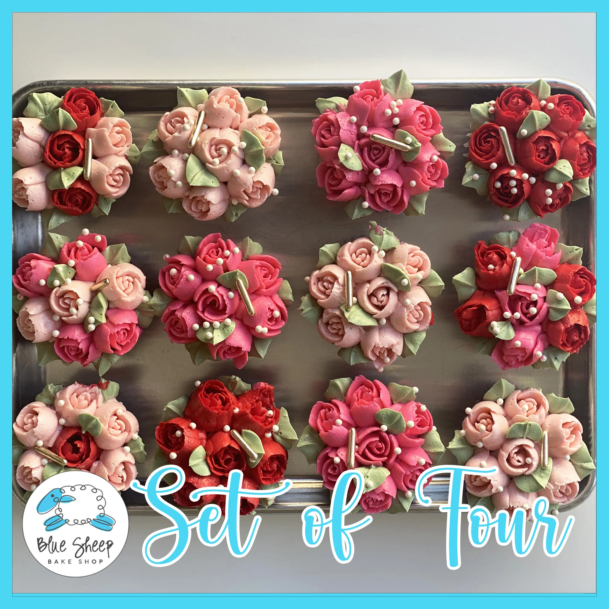 Set of 4 Rosebud Buttercream Cupcakes