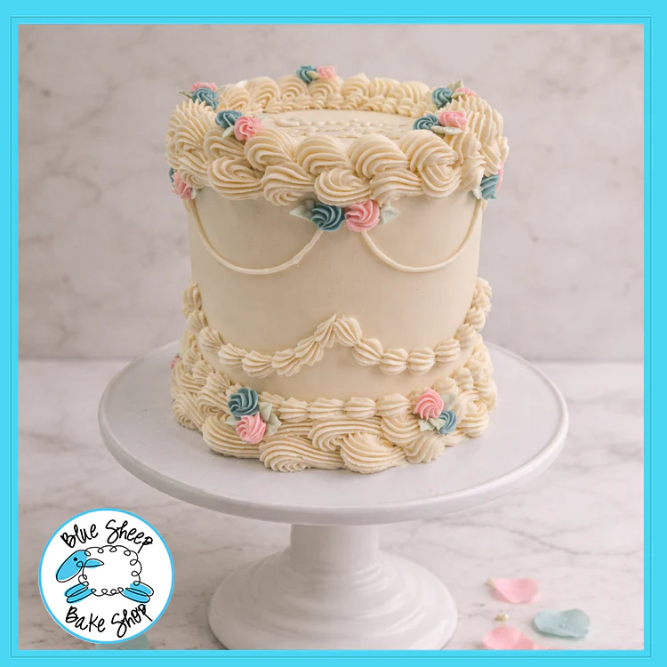 Vintage Buttercream Piped Gender Reveal Cake