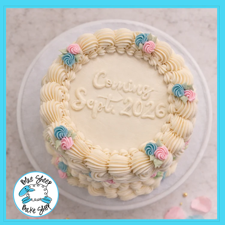 Vintage Buttercream Piped Gender Reveal Cake - Image 2